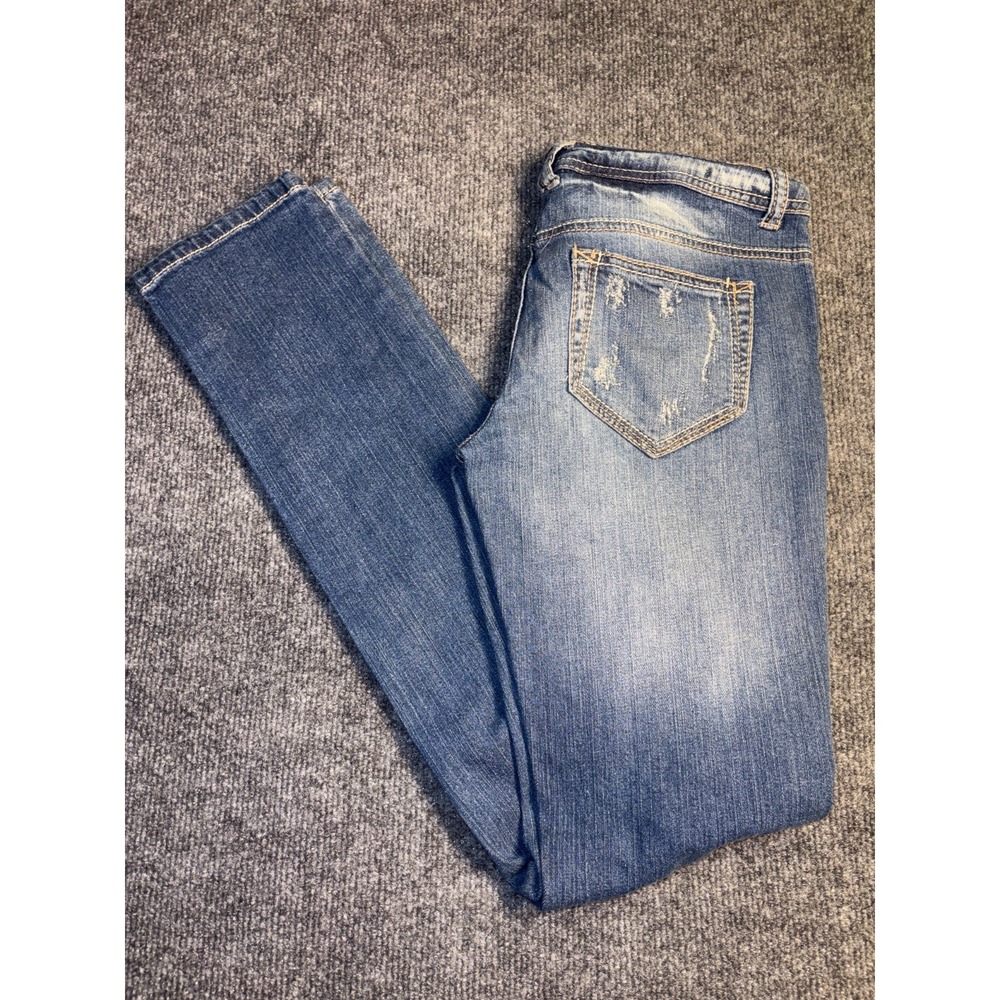 Mossimo Supply Co. Skinny Jeans Women's 3 Fit 6 Blue Denim Distressed Low Rise